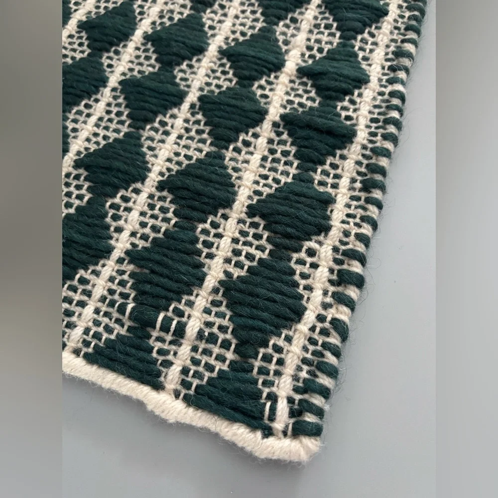 Crate&Barrel Green and Cream Textured Runner